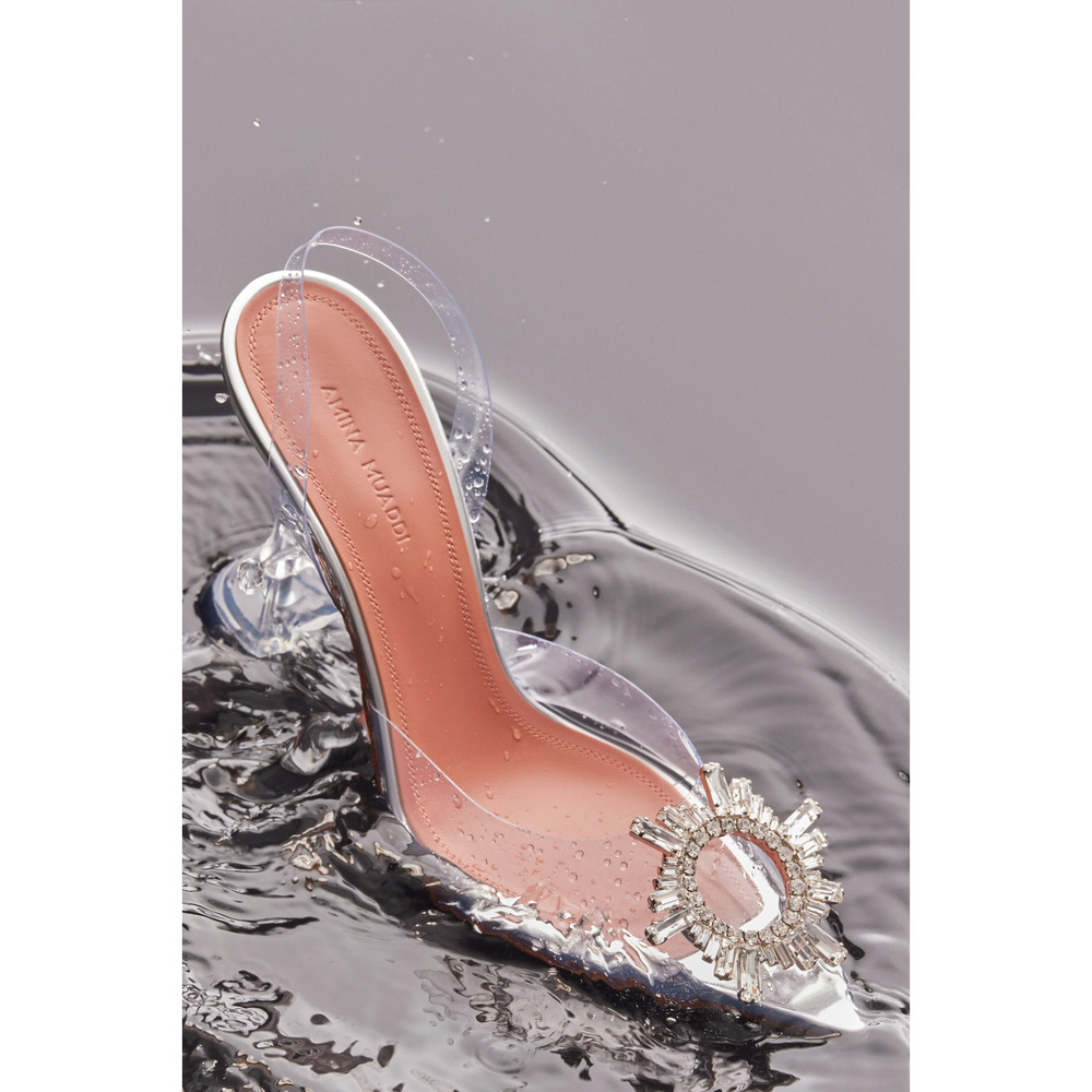 Amina Muaddi Begum Glass PVC Crystal Transparent Slingback Sandal Heel Pump 35.5 - Picture 7 of 16